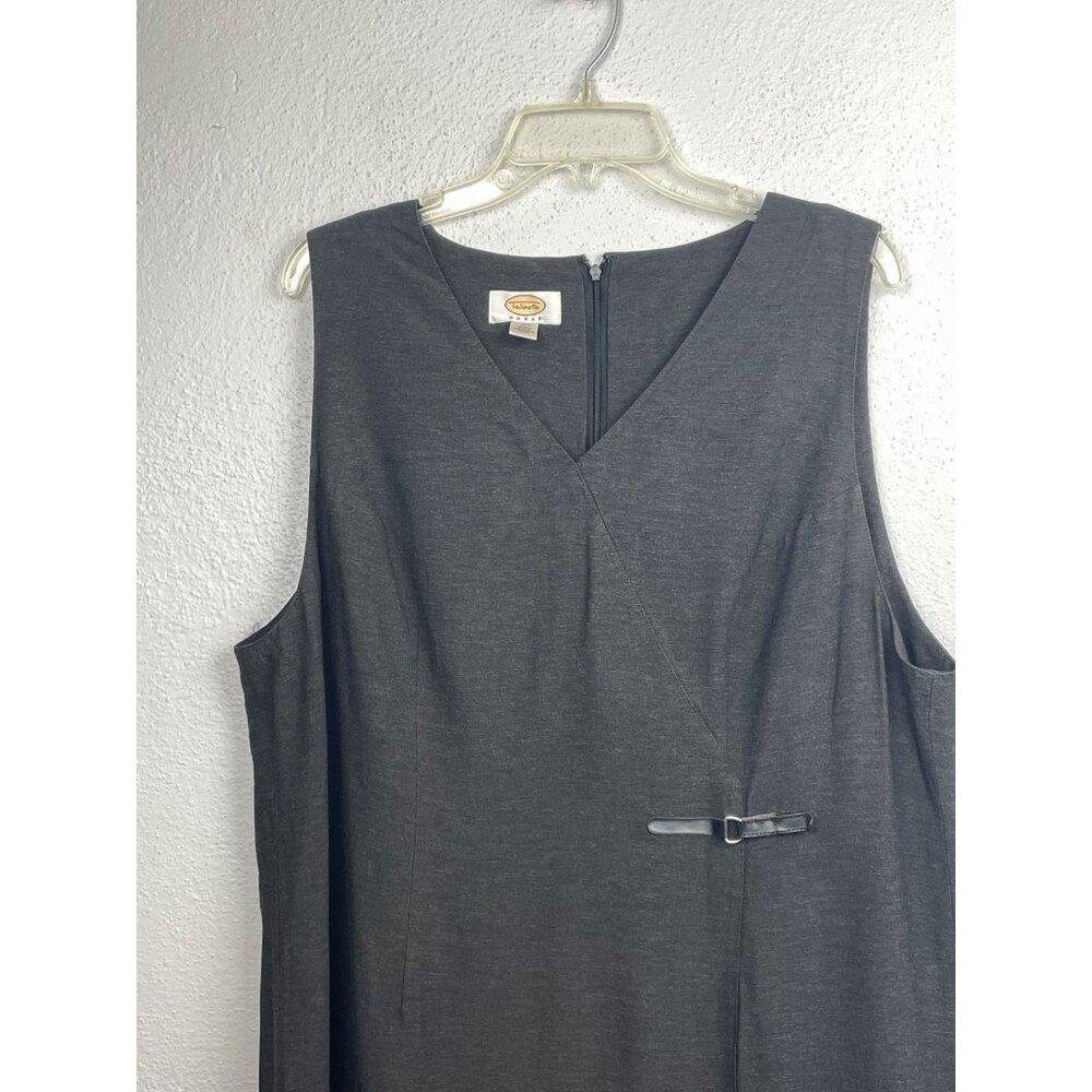 Talbots Women's Charcoal Gray Sleeveless Side Buckle Fringe Hem Dress Size 14W - Picture 2 of 5